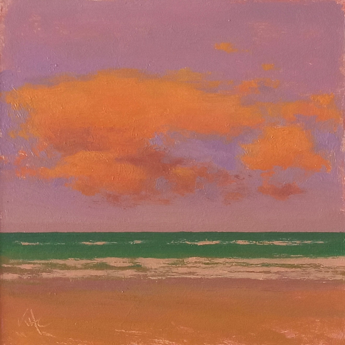 Oil on panel by Kester Hew Crawford. Available from the Point Contemporary Art Gallery in Cromer, Norfolk UK. Saffron Clouds