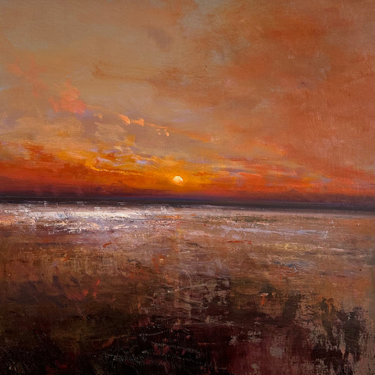 Eventide, Oil on panel painting by Richard K Blades. Available from The Point Contemporary, Art Gallery in Cromer, North Norfolk UK